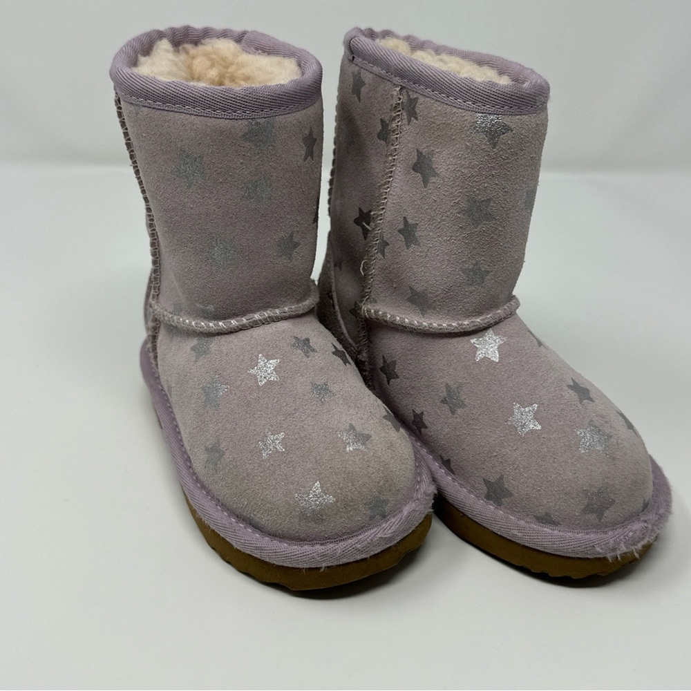UGG Purple Suede Stars Toddler 7 Glitter Classic Short Boots Shearling fur Lined